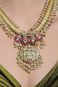 Yellow Gold Finish Ruby Stone Necklace