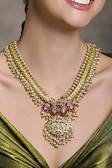 Yellow Gold Finish Ruby Stone Necklace