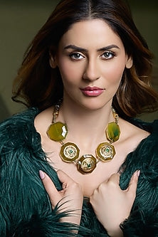 Yellow Gold Finish Motifs Necklace