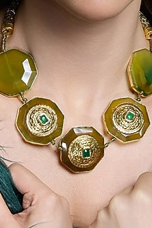 Yellow Gold Finish Motifs Necklace