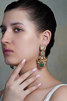 Yellow Gold Finish Multi-Colored Stone Dangler Earrings