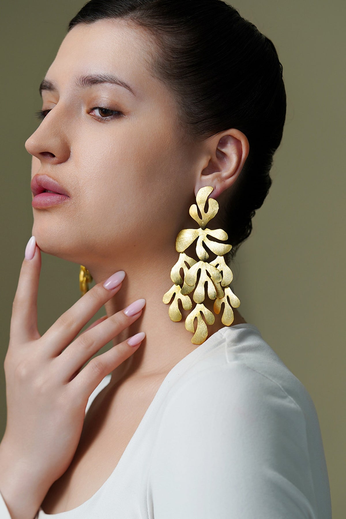 Yellow Gold Finish Vine Motif Dangler Earrings