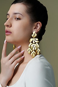 Yellow Gold Finish Vine Motif Dangler Earrings