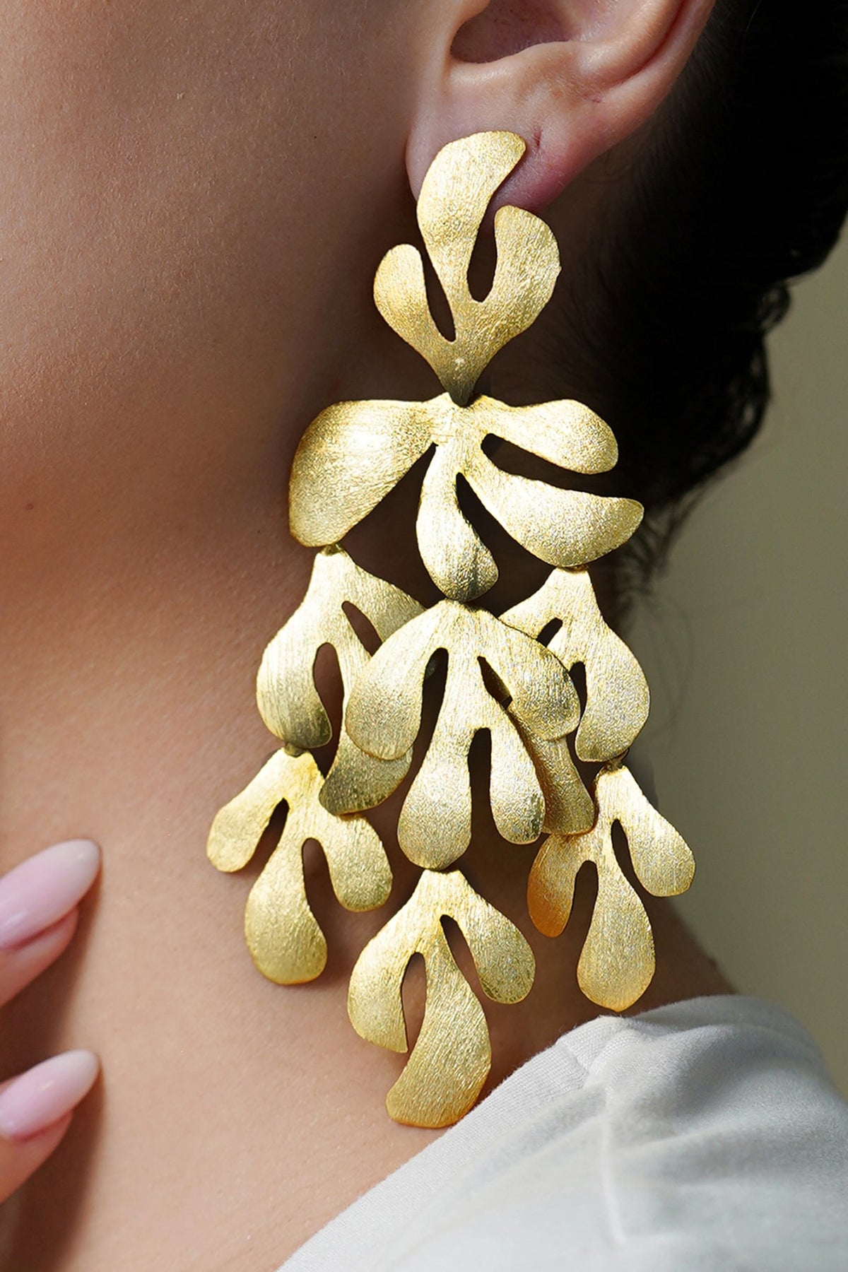 Yellow Gold Finish Vine Motif Dangler Earrings