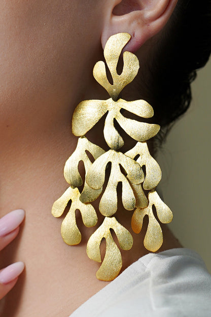 Yellow Gold Finish Vine Motif Dangler Earrings