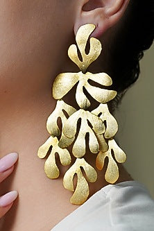 Yellow Gold Finish Vine Motif Dangler Earrings
