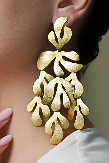 Yellow Gold Finish Vine Motif Dangler Earrings