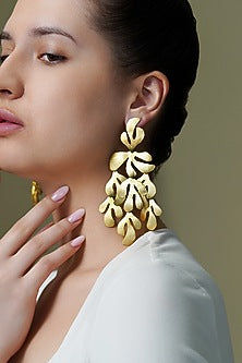 Yellow Gold Finish Vine Motif Dangler Earrings