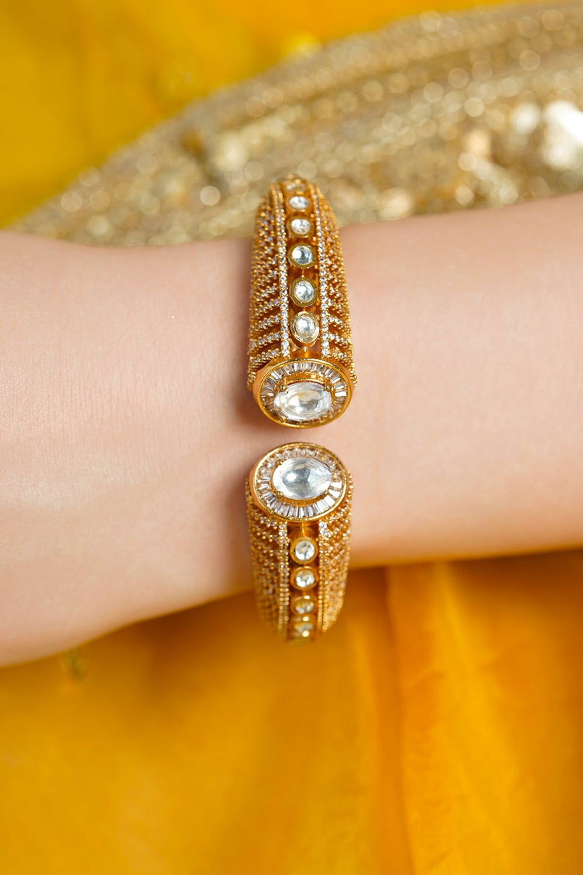 Yellow Gold Finish Kundan Polki Bangle