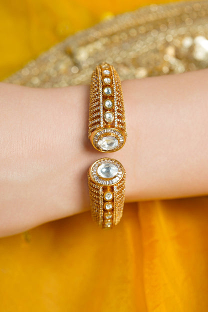 Yellow Gold Finish Kundan Polki Bangle