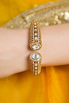 Yellow Gold Finish Kundan Polki Bangle