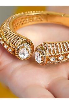 Yellow Gold Finish Kundan Polki Bangle