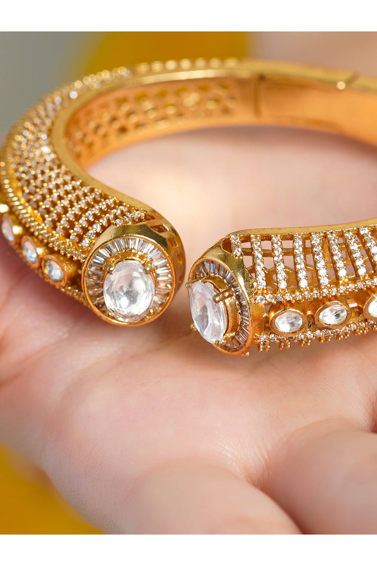 Yellow Gold Finish Kundan Polki Bangle