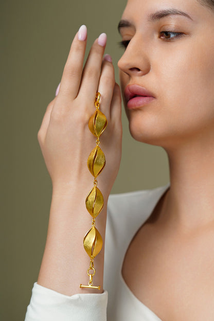 Yellow Gold Finish Leaf Link Bracelet