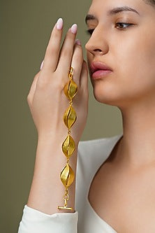 Yellow Gold Finish Leaf Link Bracelet