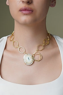 Yellow Gold Finish Natural Agate Stone Choker Necklace