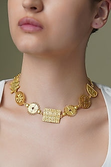 Yellow Gold Finish Geometric Link Necklace