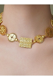Yellow Gold Finish Geometric Link Necklace