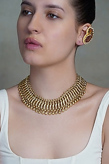 Yellow Gold Finish Fringe Choker Necklace