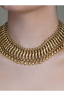 Yellow Gold Finish Fringe Choker Necklace