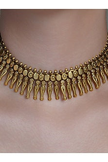 Yellow Gold Finish Fringe Choker Necklace