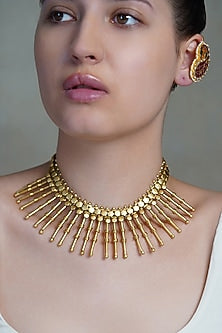 Yellow Gold Finish Spike Collar Necklace