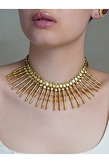 Yellow Gold Finish Spike Collar Necklace