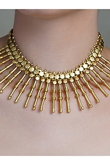 Yellow Gold Finish Spike Collar Necklace