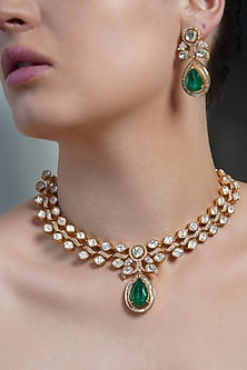 Gold Finish Jade Green Stone Necklace Set