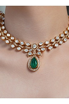 Gold Finish Jade Green Stone Necklace Set