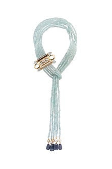 Gold Finish Long Necklace With Agate Beads
