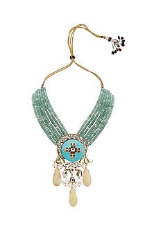 Gold Finish Necklace With Green Agate Beads