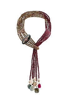 Gold Finish Necklace With Red Agate Beads