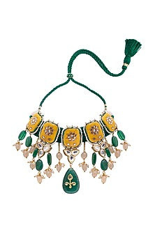 Gold Finish Ocre Meenakari Necklace