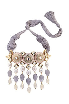 Gold Finish Kundan Polki Meenakari Necklace