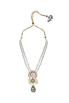 Gold Finish Long Necklace With Jade Drop