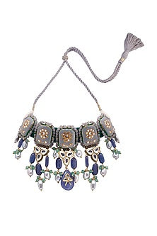 Gold Finish Kundan Polki & Pearl Meenakari Necklace