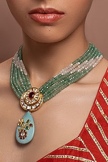 Gold Finish Handcrafted Necklace With Agate Beads