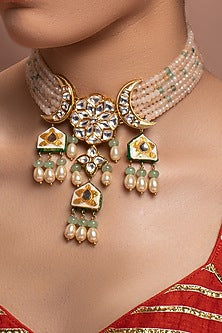 Gold Finish Kundan Polki Choker Necklace