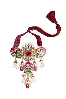 Gold Finish Zircons Meenakari Necklace