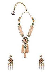 Gold Finish Necklace Set With Navratna Stone