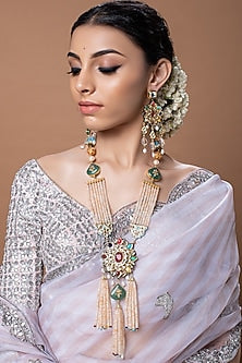 Gold Finish Necklace Set With Navratna Stone