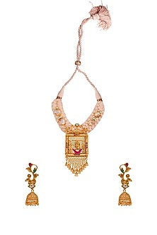 Gold Finish Zircons Temple Pendant Necklace Set