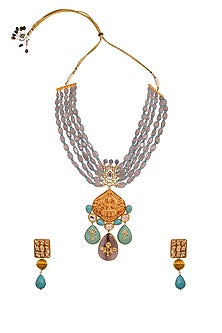 Gold Finish Hydro Polki Necklace Set