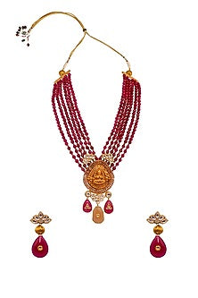Gold Finish Beaded Temple Necklace Set