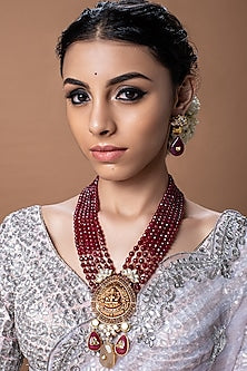 Gold Finish Beaded Temple Necklace Set