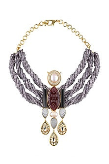 Gold Finish Agate Beaded Twisted Necklace
