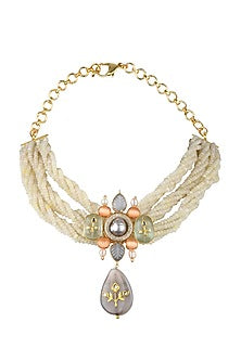 Gold Finish Twisted Necklace With Spartan Blue Beads