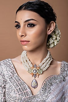 Gold Finish Twisted Necklace With Spartan Blue Beads