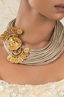 Gold Finish Laxmi Pendant Necklace